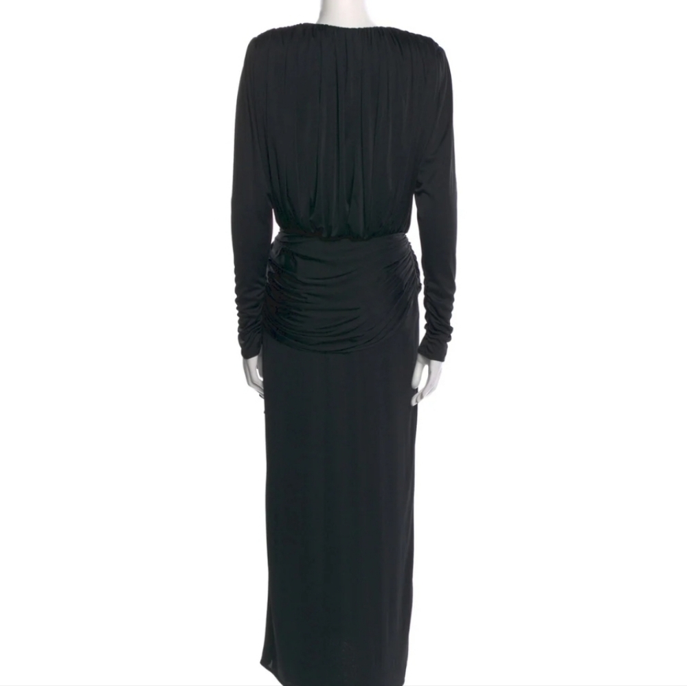 I MAGNIN Vintage Black Evening Gown Elegant Draped Silhouette, Crystal Accent - Picture 3 of 8